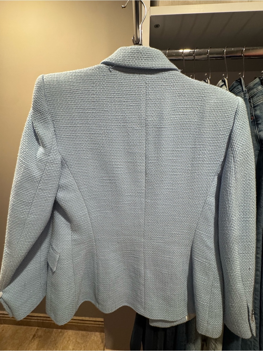 Zara Powder Blue Textured Tweed Double-Breasted Blazer - Picture 3 of 5